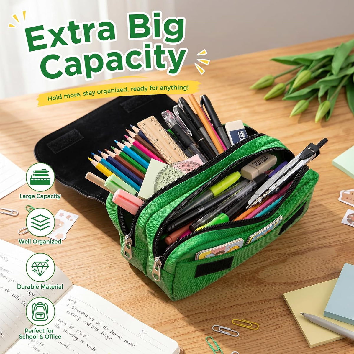 Large Green Waterproof Pencil Case